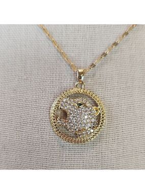 18k Gold Plated Stainless Steel Simulated Diamond  Jaguar Pendant and Chain